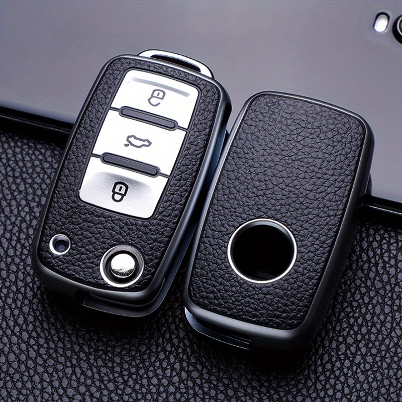Car Key Protective Case, Decorative Anti-fall Wear-resistant Aesthetic Leather Texture Tpu Cover, Suitable For And For 3-button Protective Case