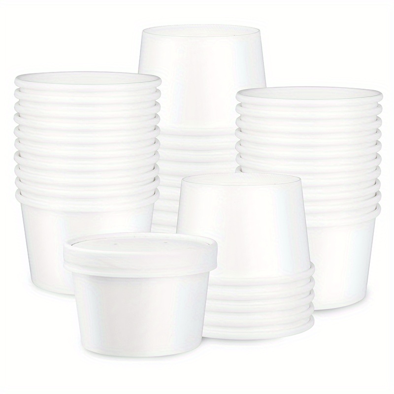 Disposable White Paper Soup Containers with Plastic Lids - White Ice Cream  Containers / Yogurt Cups with Plastic Lids (8oz, 12oz, 16oz, 26oz, 32oz)