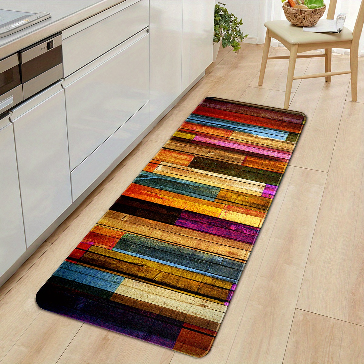1pc Anti Fatigue Kitchen Rugs, Vintage Colorful Wooden Striped Absorbent  Non Slip Cushioned Rugs, Stain Resistant Long Strip Floor Mat, Comfort  Standing Mats, Living Room Bedroom Bathroom Kitchen Sink Laundry Office Area