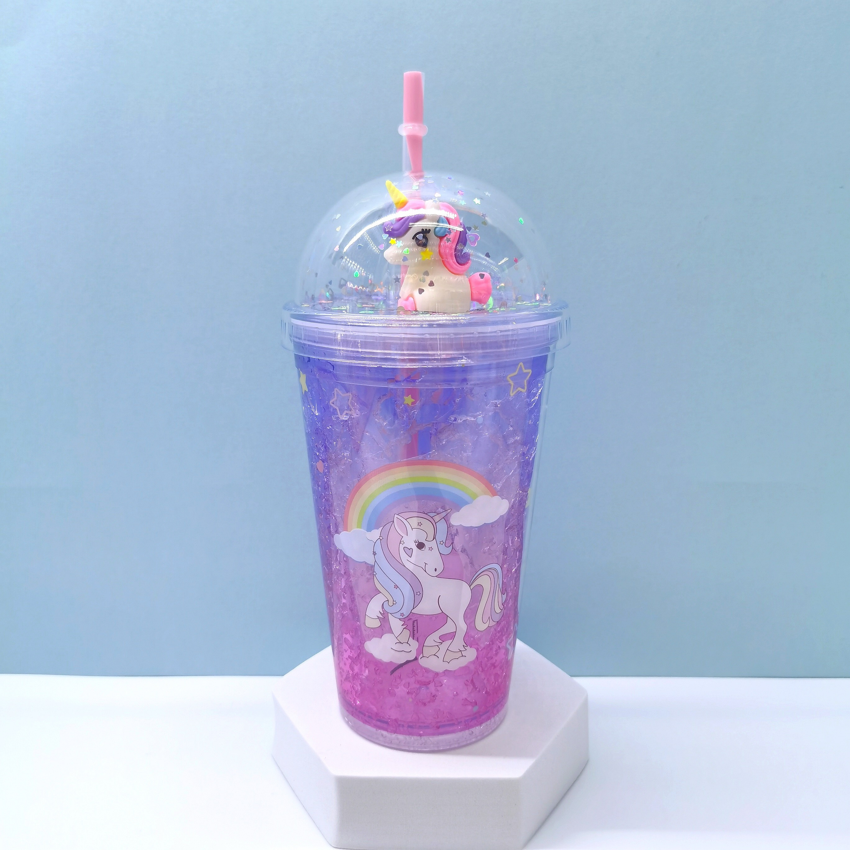 1pc Cartoon Unicorn Push-up Lid Plastic Straw Cup