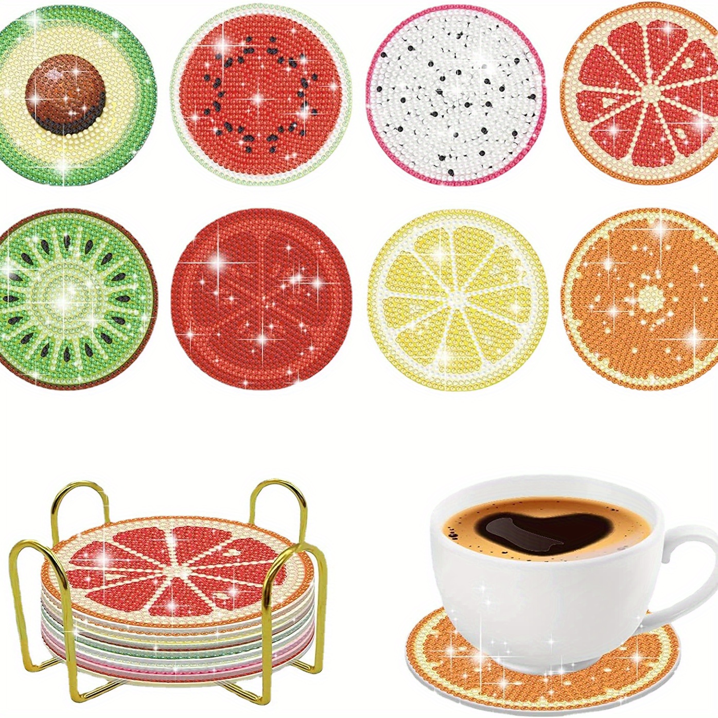 Artificial Diamond Painting Coasters Diy Fruit Coasters - Temu