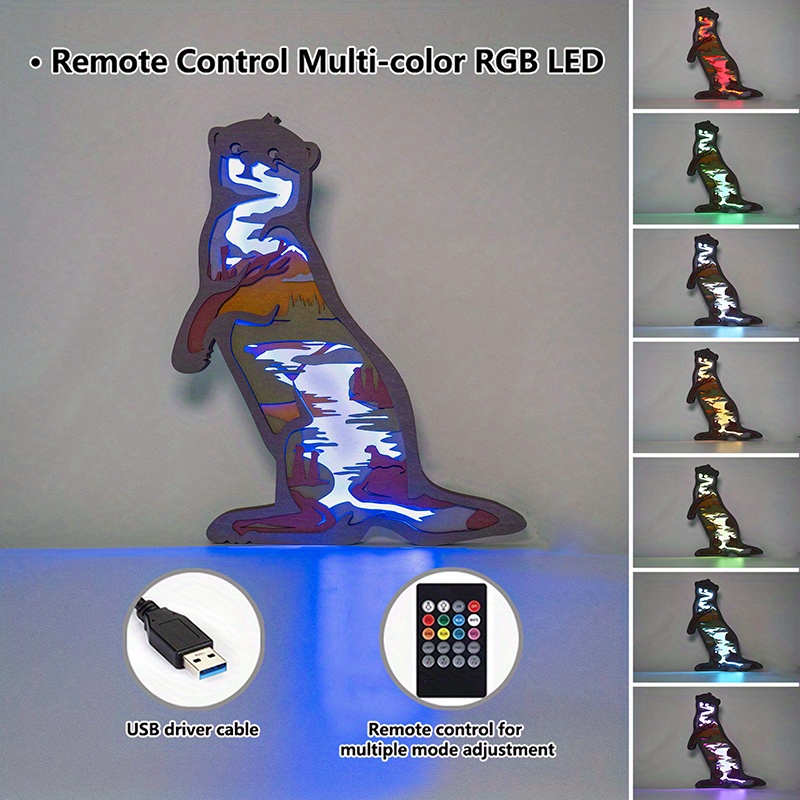 Animaux En Bois 3D Multicolore LED Veilleuse, Art Mur Maison
