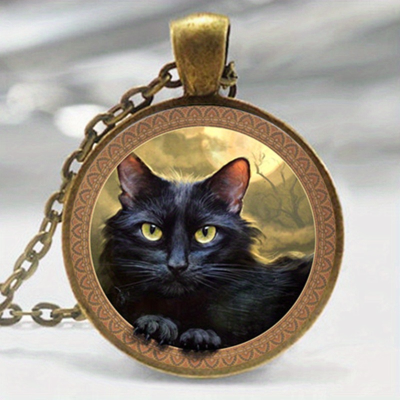 trendy hip hop style cat round pendant necklace decorative accessories for holiday party gift boys and girls accessories bronze 6