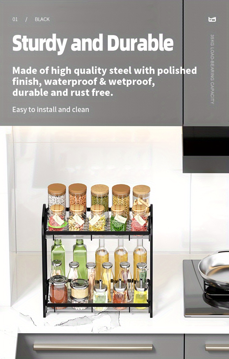 Spice Rack Organizer For 2 Tiers Kitchen Seasoning Organizer