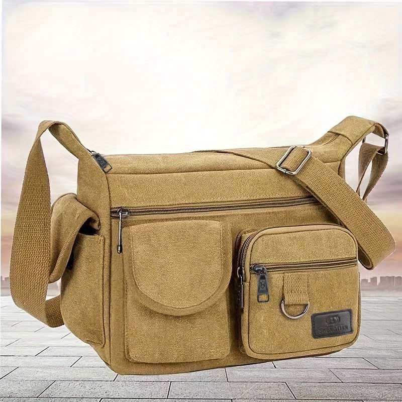Large-capacity Fashion Men's Bag Crossbody Casual Men's Backpack Briefcase  Multi-zipper Shoulder Bag All-match Single Shoulder Bag Outdoor Canvas Bag
