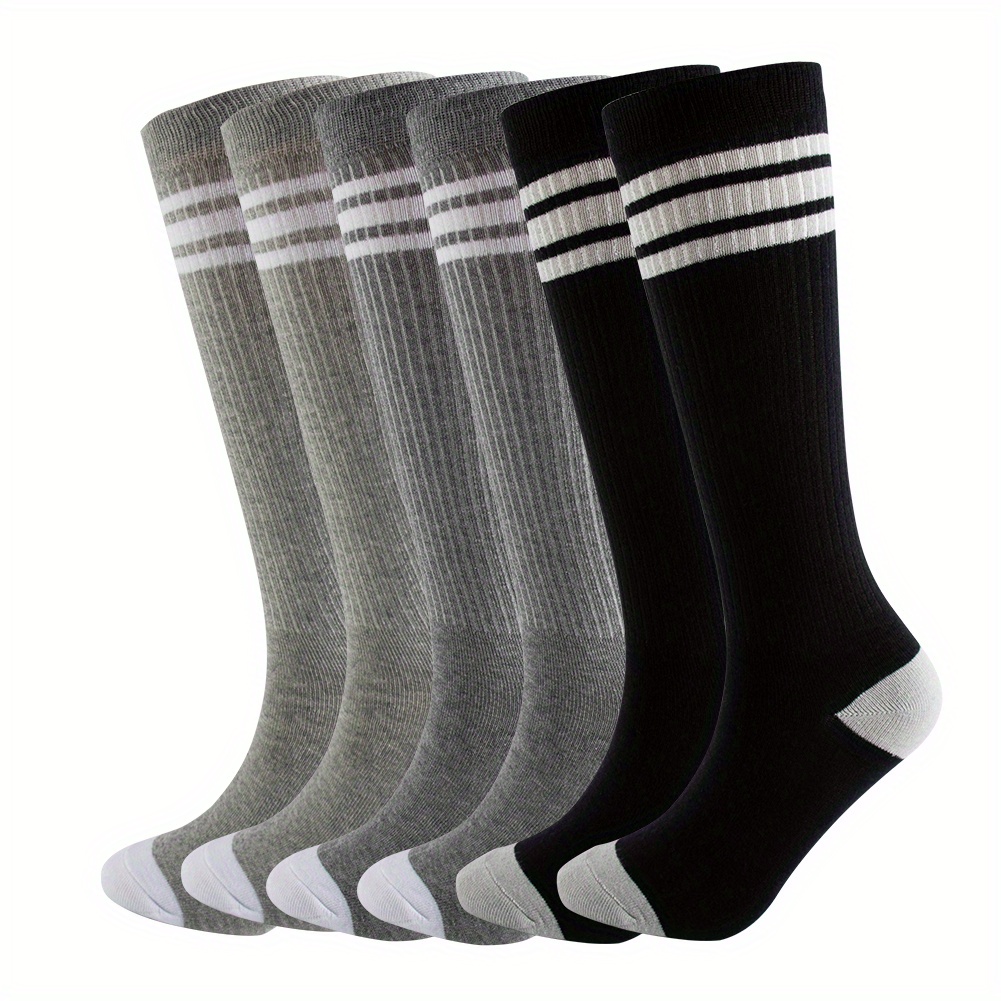 Image of 3pairs Cotton Knee High Tube Socks Comfortable And Breathable With Triple Stripes For Baby Boys