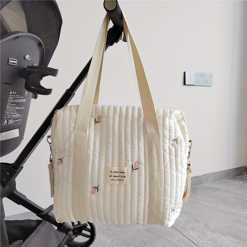 mommy handbag pure cotton embroidery quilting craft trolley large hanging bag zipper style diaper bag bottle finishing bag multifunctional mother bag 36x30x12cm details 5