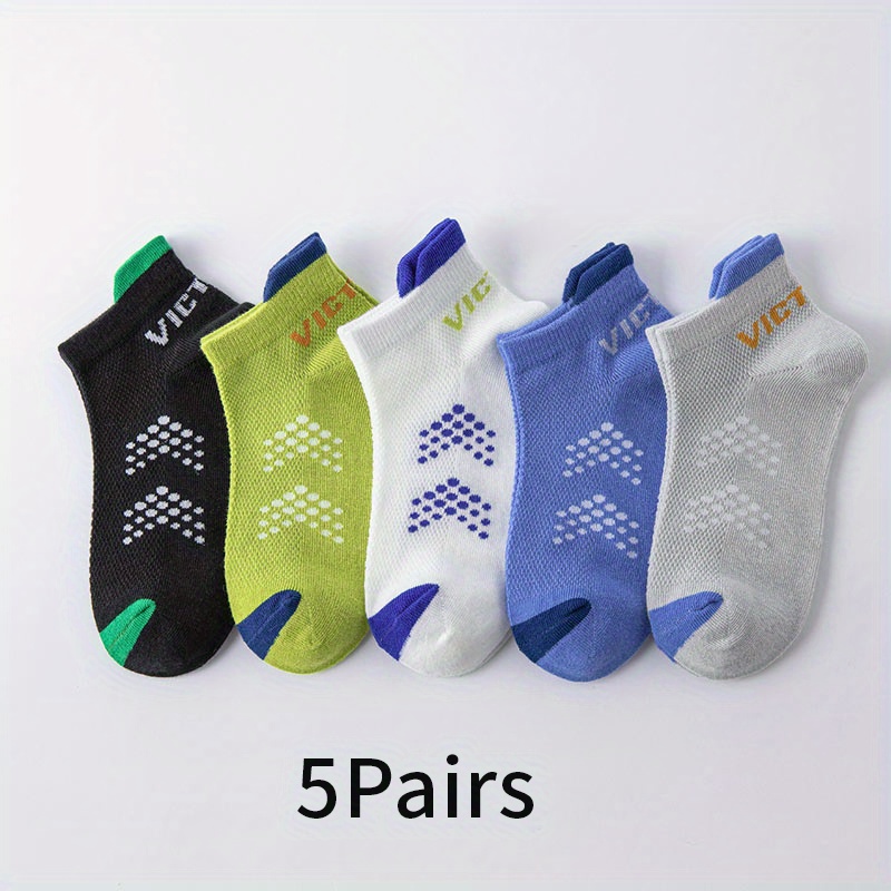 Image of 5 Pairs Of Children's Socks, Summer Thin Breathable Mesh Socks, Boys And Girls, Middle Aged Children, Spring And Autumn Sports Trendy Socks, Students, Cotton Socks, Boat Socks