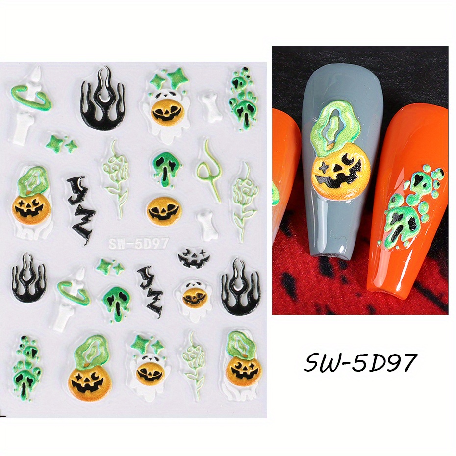 5d Embossed Halloween Nail Art Stickers self Adhesive Spider - Temu Austria