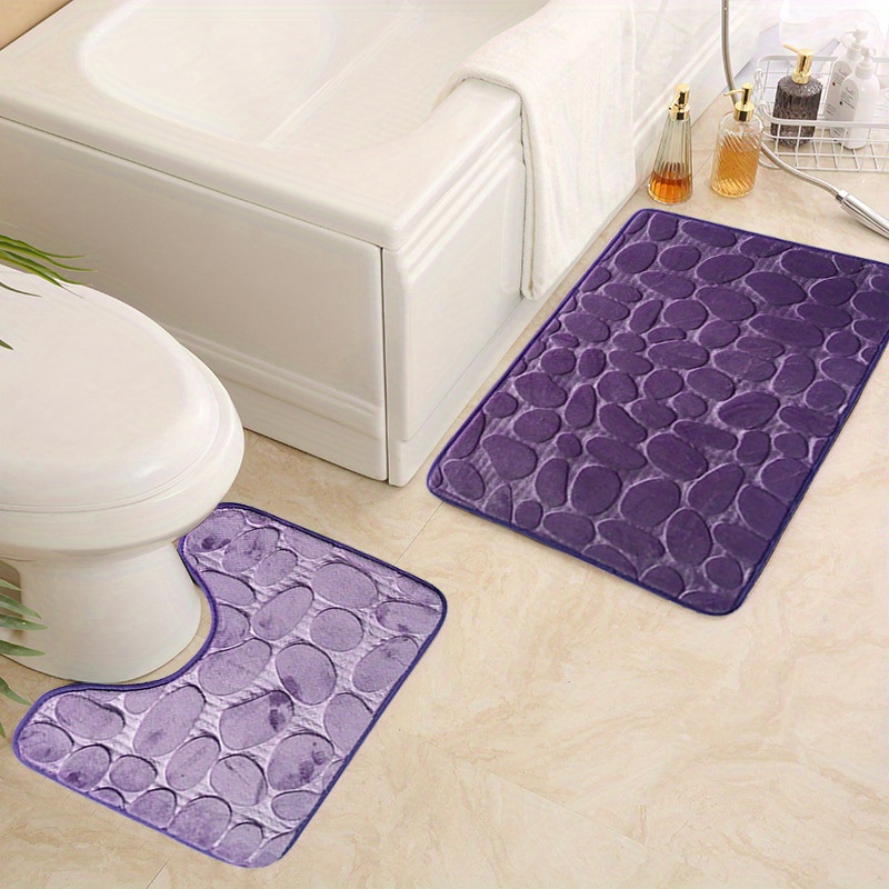 set of 1 3 soft and absorbent bathroom mats featuring non slip carpets u shaped contour mat and toilet lid cover with a floral embossed surface slip resistant backing water absorbent machine washable   bathrooms or showers details 7