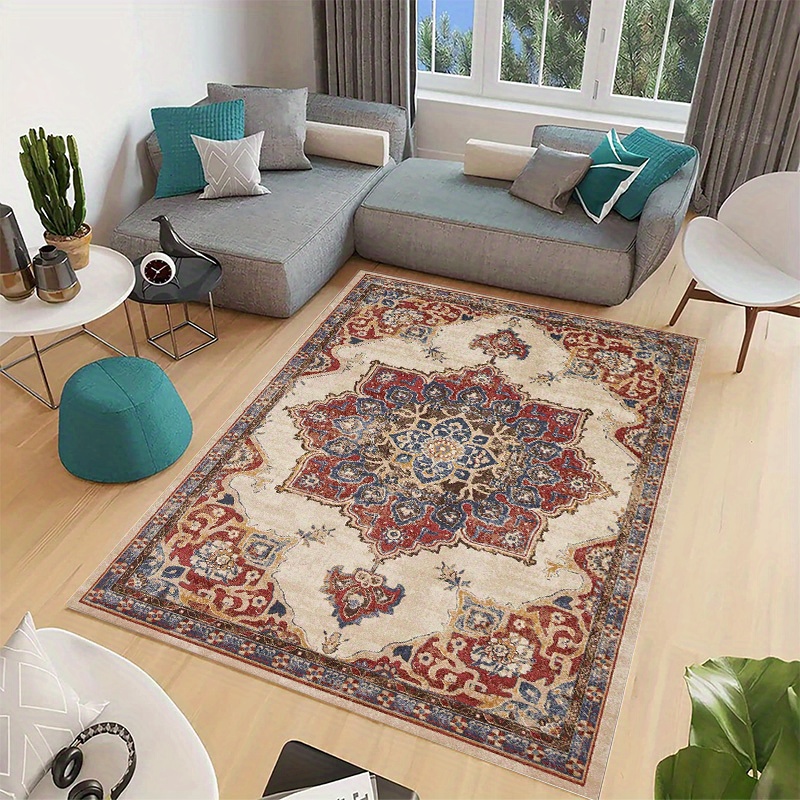 Vintage Persian Area Rug, Luxury Boho Living Room Rug, Non-slip Floor Mat  For Living Room, Non Skid Tpr Backing, Non-shedding Machine Washable Living  Room Bedroom Rug - Temu