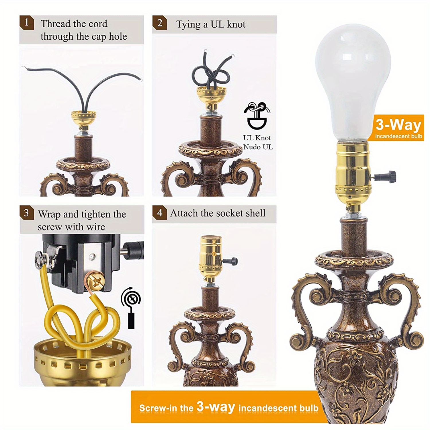 Ul Listed 3way Lamp Socket Replacement Kit Turn Switch Knob For Low