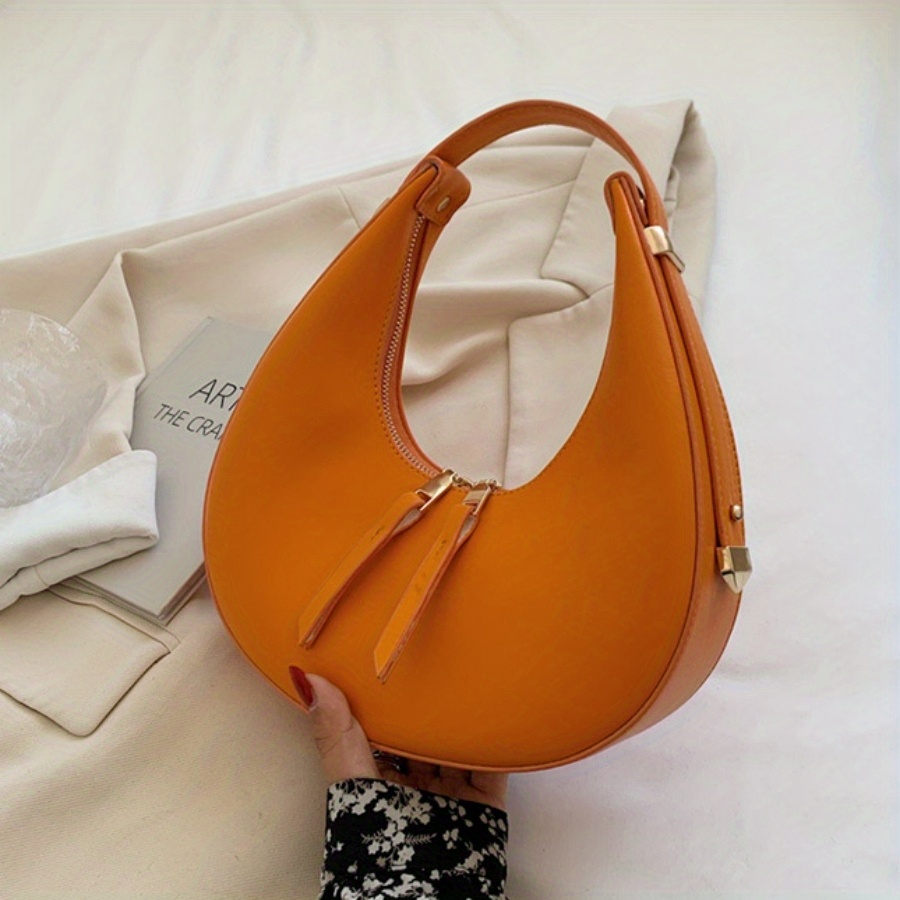 Women's Bag Trend Patent Leather Solid Color Crescent Handbag Lady Small  Zipper All-match Underarm Brand Designer Bags