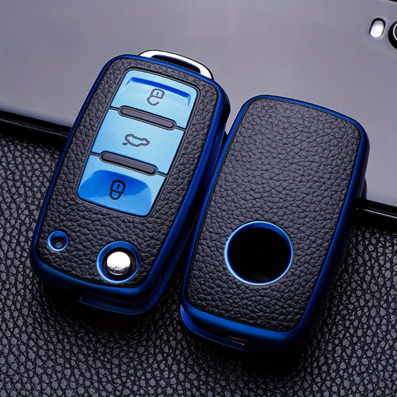 Car Key Protective Case, Decorative Anti-fall Wear-resistant Aesthetic Leather Texture Tpu Cover, Suitable For And For 3-button Protective Case