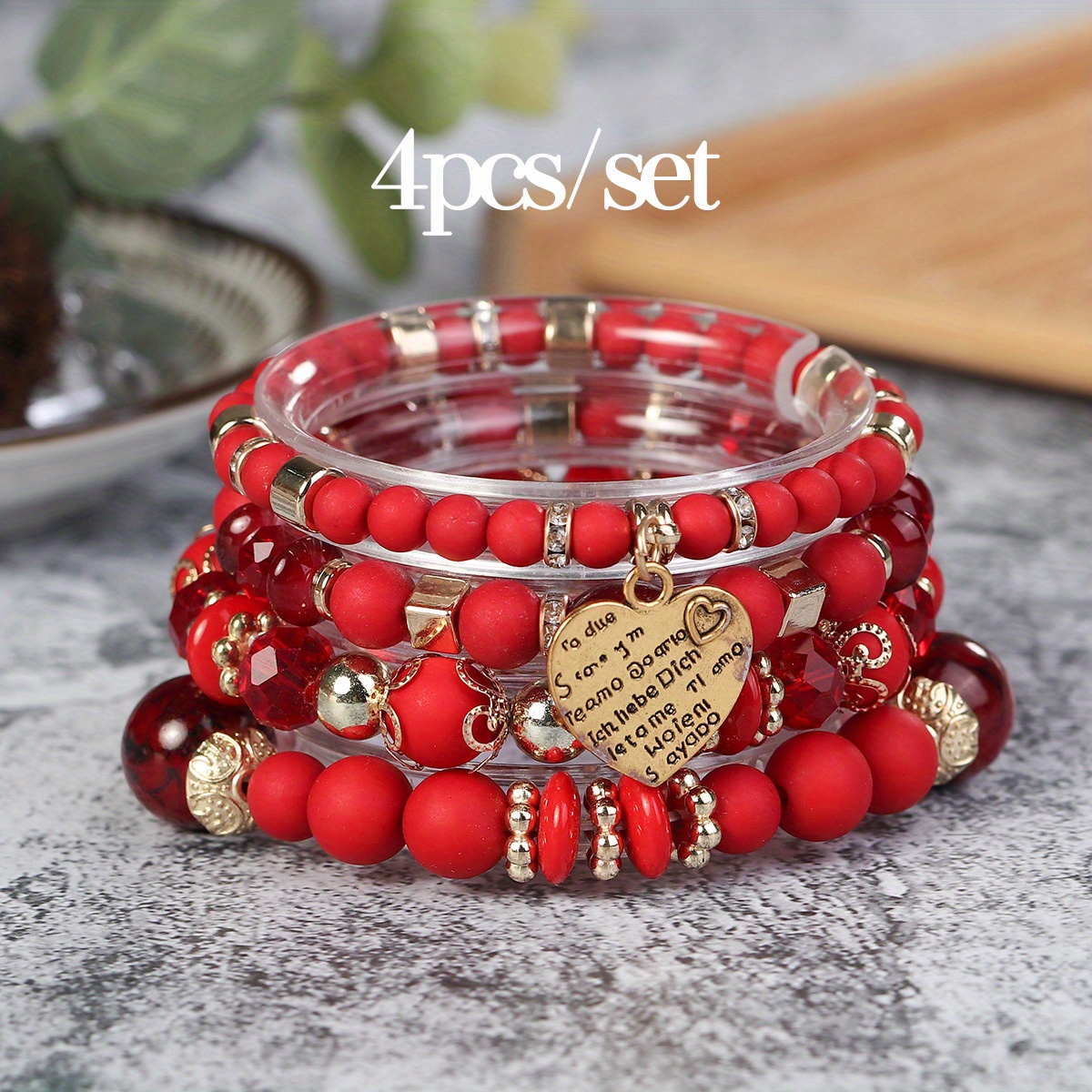 Boho Chic Glass Bead & Knotted Leather Bracelet Kit (Red & Copper) –