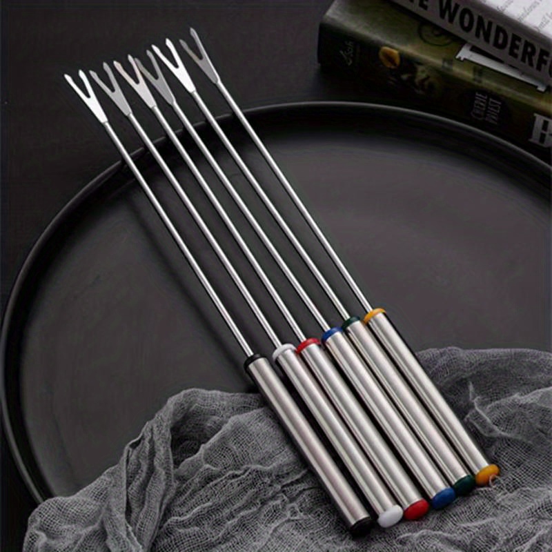 6pcs Barbecue Forks, Marshmallow Roasting Sticks, Multi-color Smoke Sticks,  Wooden Handle Hot Dog Forks, 10in, Marshmallow Roasting Sticks Grill Acces