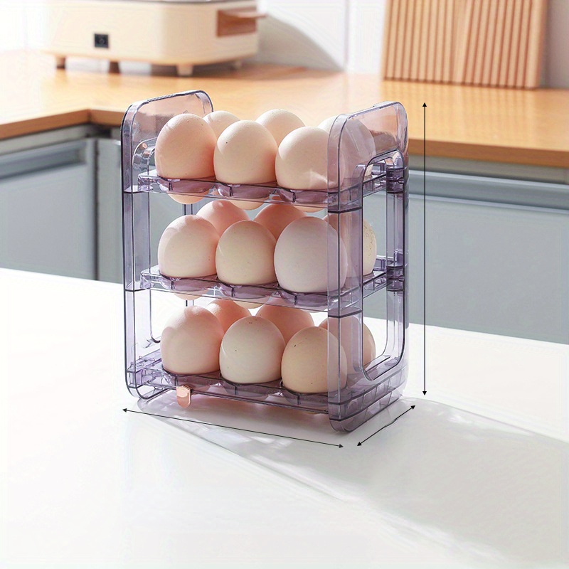 3 Tier Egg Container For Refrigerator Auto Flip Egg Organizer Egg Tray