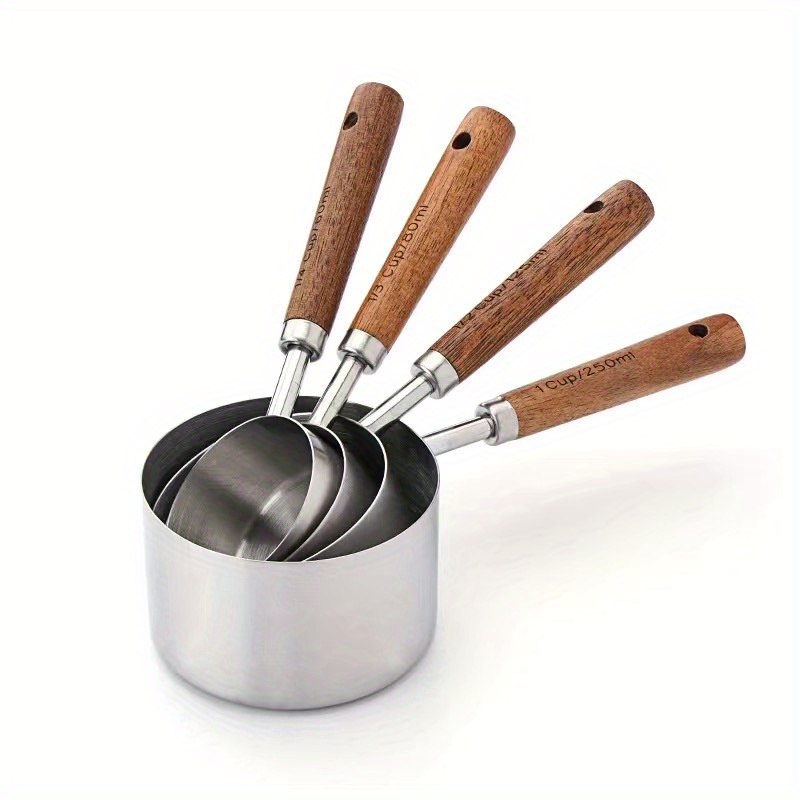 Stainless Steel Measuring Spoons With Wooden Handles Black - Temu