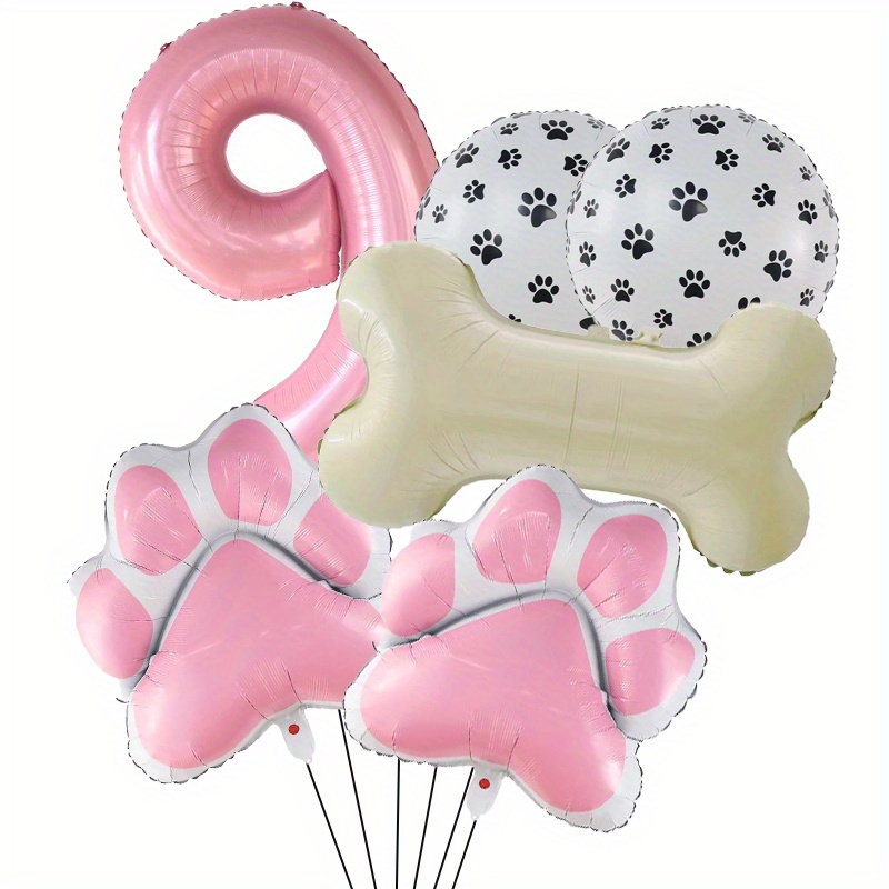 4 Pieces Bone Shaped Balloons Foil Helium Aluminum Balloons and 4 Pieces  Dog Print Balloon for Pets Dog Party Suppliers (Pink)