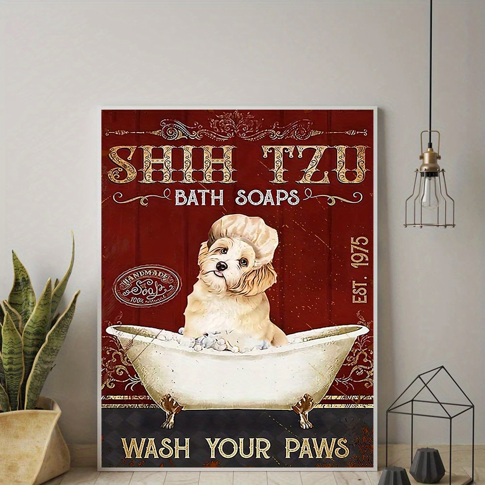 1pc Inspirational Art Canvas Poster Funny Dog Taking Shower Painting On