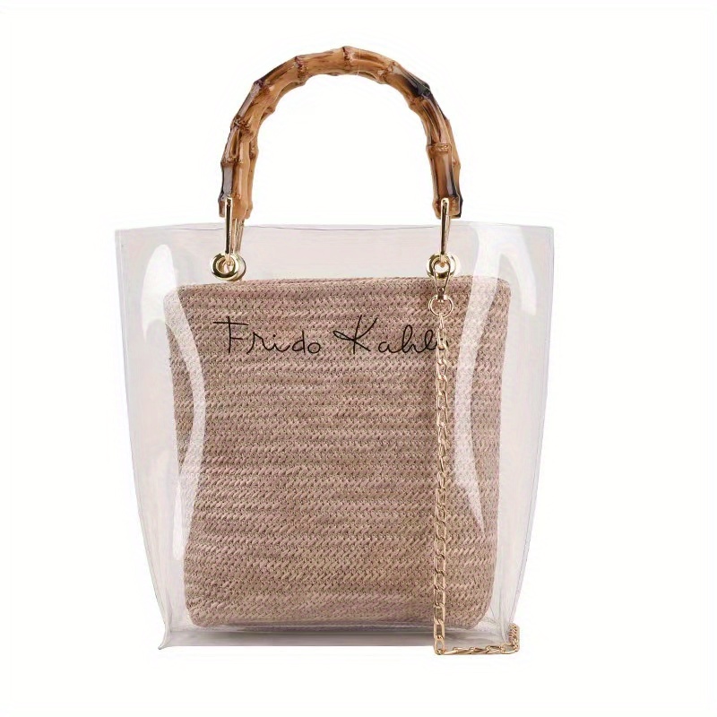 Bamboo Handle Clear Purse Handbags