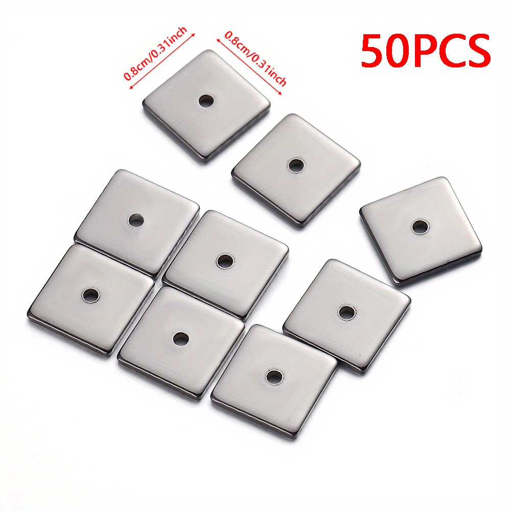 50pcs Square Stainless Steel Beads 8cm Square Spacer Center With Holes Flat Beads Pendant Accessories Jewelry Making Beads Supplies