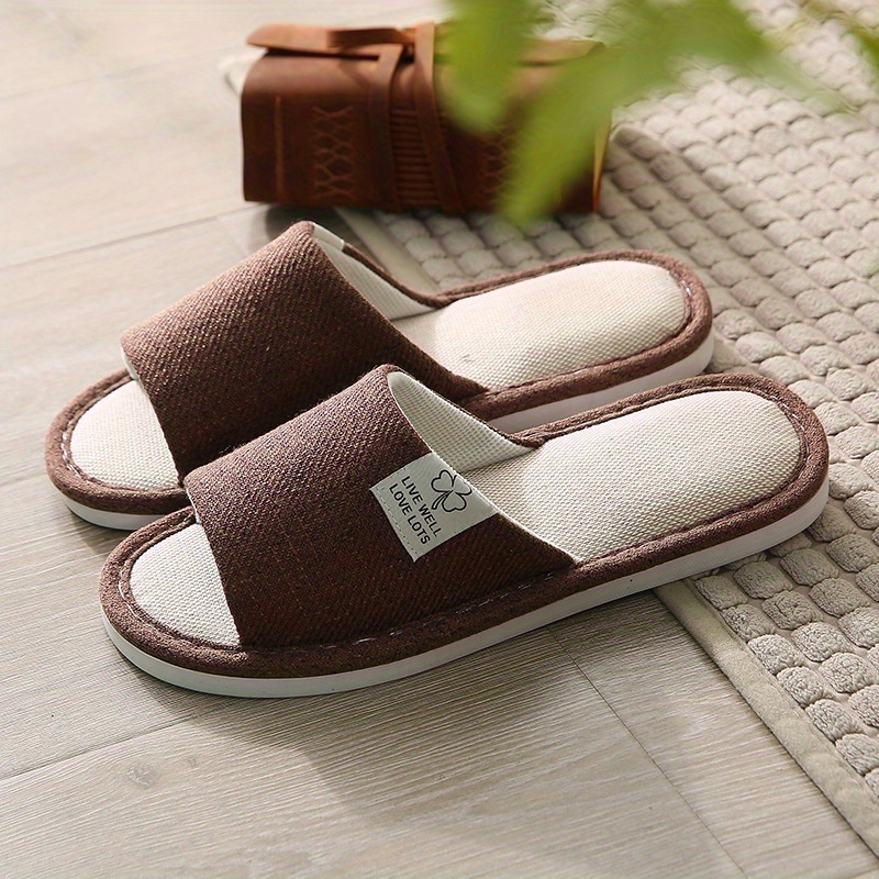 Unisex Cotton Linen Slippers Open Toe Bedroom Slippers