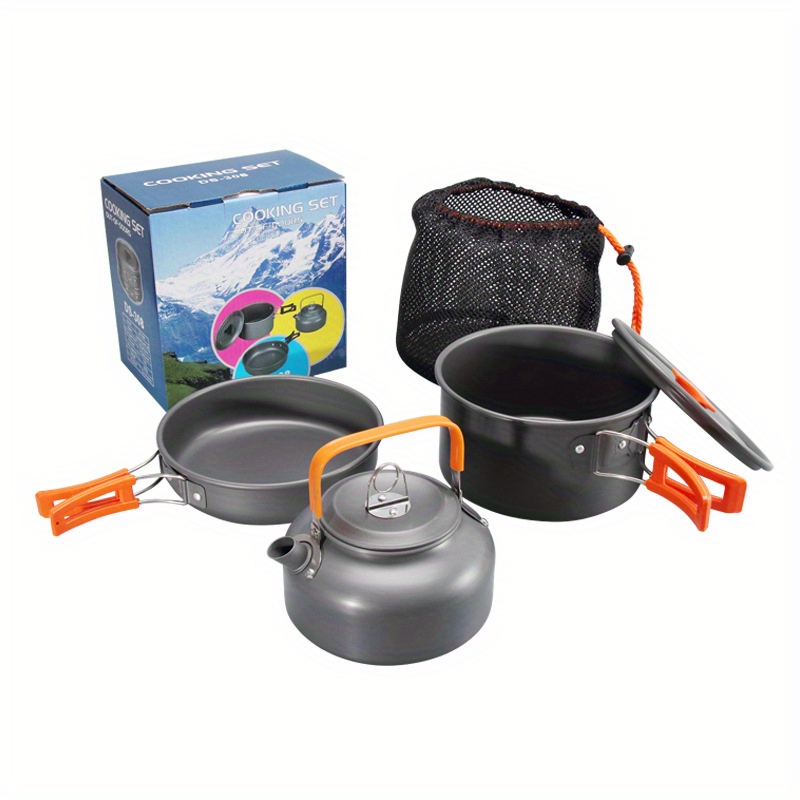 Adviarsim Outdoor Aluminum Camping Cookware Mess Kit,Folding Cookset  Camping Teapot and Pan,Non-Stick Lightweight Pots, Pans with Mesh Storage  Bag for