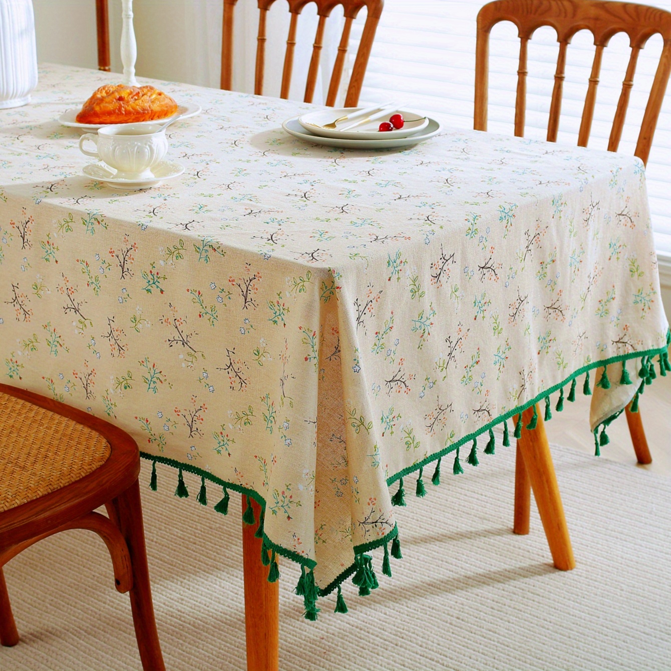 Linen Tablecloth With Tassel Household Stain Resistant - Temu