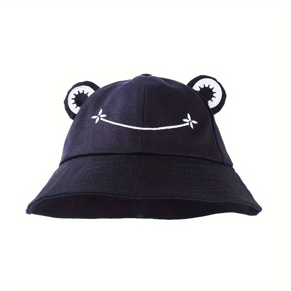 Frog Cartoon Bucket Hat Embroidery Solid Unisex Basin Hat Sunshade Travel Beach