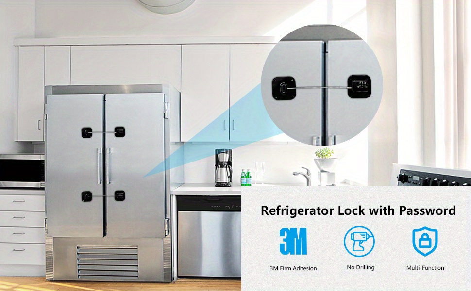 Fridge Lock With Password, Child Proof Refrigerator Lock, Ideal For Kitchen  Refrigerators, Cabinets, Drawers, Cupboard, Windows, Doors - No Tools Or  Drilling Required (White)