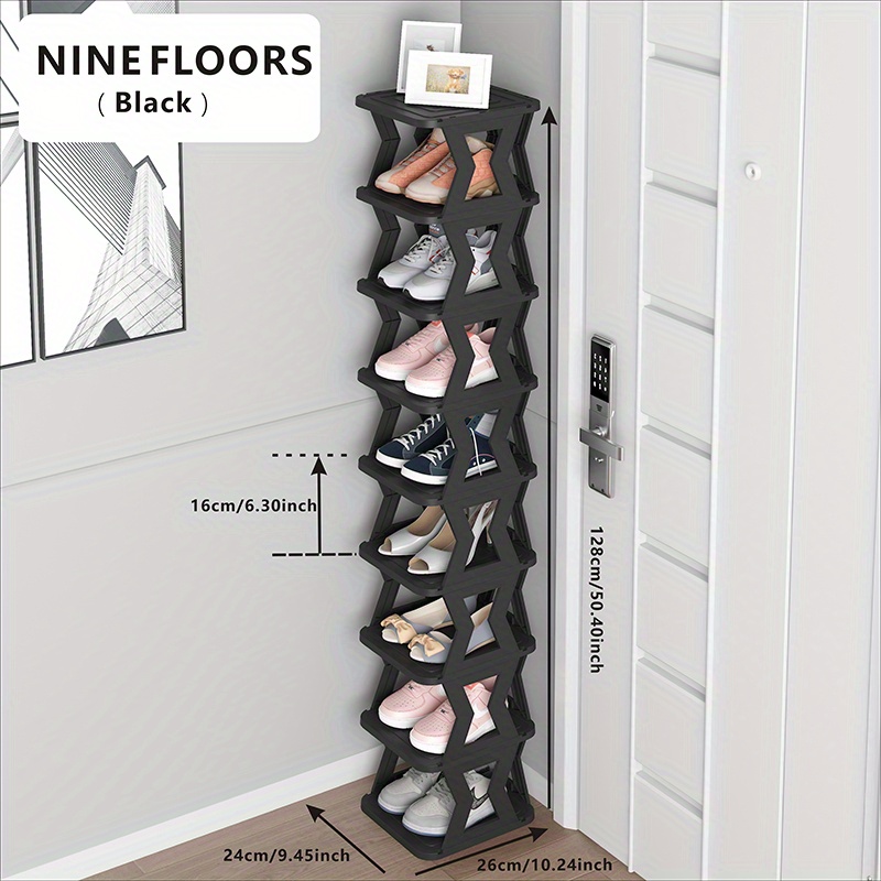 9 Tiers Small Shoe Rack Narrow Vertical Free Standing Shoe Tower