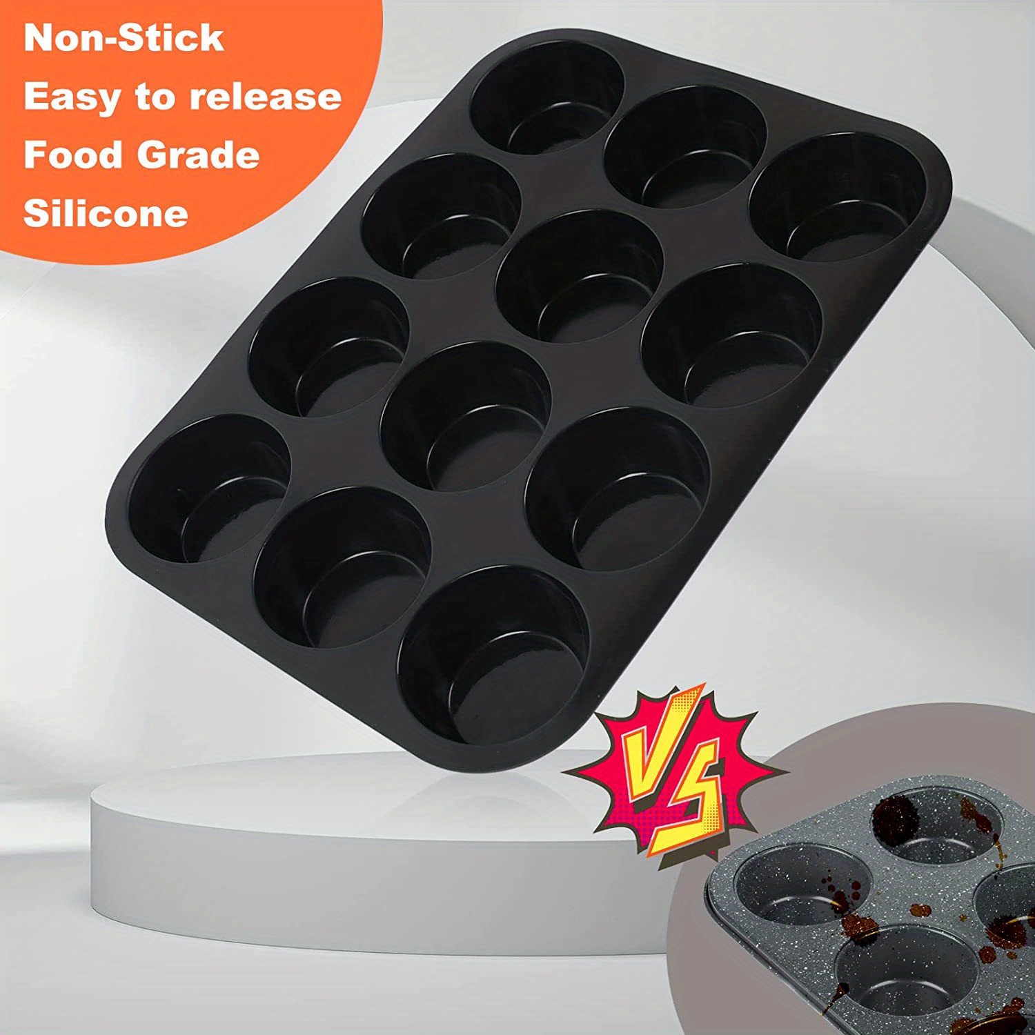 Silicone Muffin Pan - 12 Cups Regular Silicone Cupcake Pan, Non