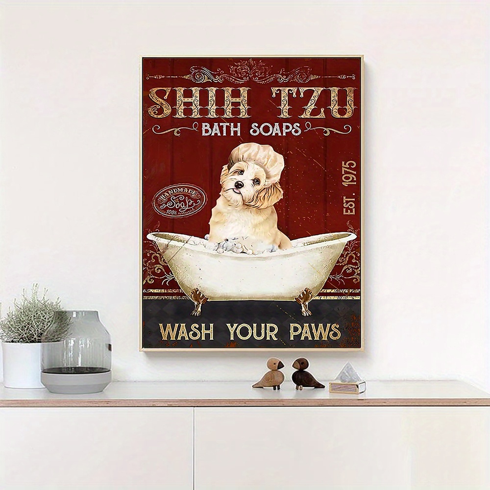 1pc Inspirational Art Canvas Poster Funny Dog Taking Shower Painting On