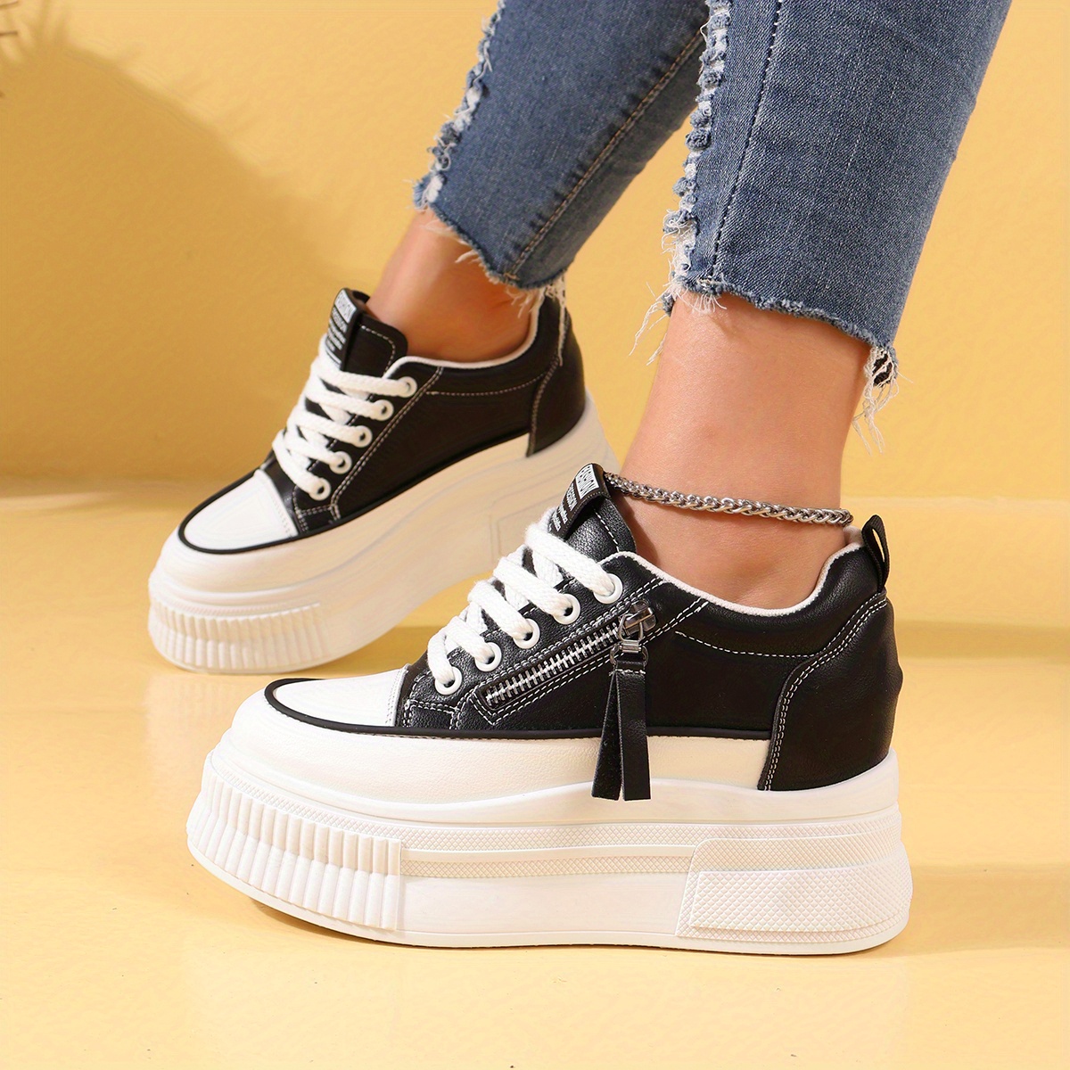 Women's Chunky Side Zip Platform Sneakers Non Slip Running Shoes