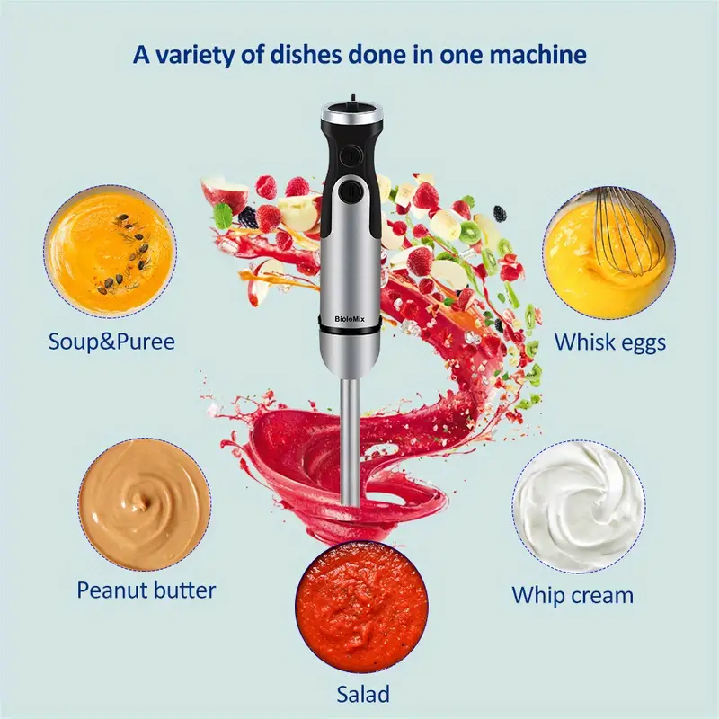 biolomix 1000w 5 in 1 immersion hand stick blender mixer vegetable meat grinder 800ml chopper whisk 600ml smoothie cup details 3