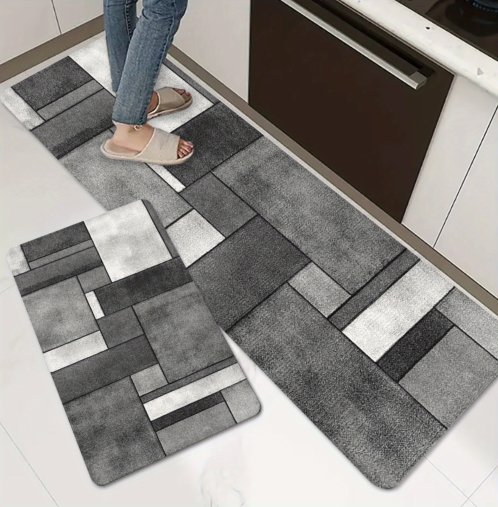 1pc geometric print kitchen mat non slip oil proof floor mat waterproof runner rug dirt resistant floor mat machine washable entrance doormat   room laundry bathroom sink water absorbing floor mat details 3