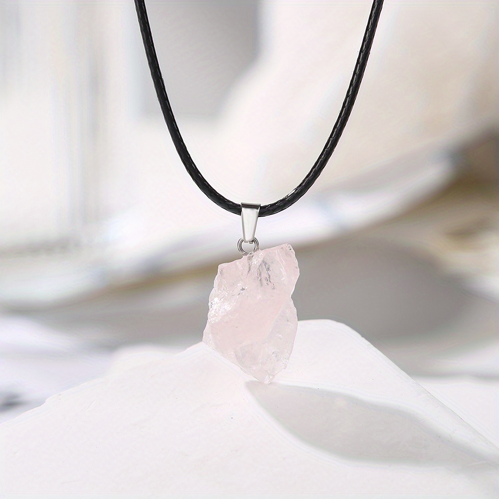 Rough Natural Crystal Necklace, Rose Quartz