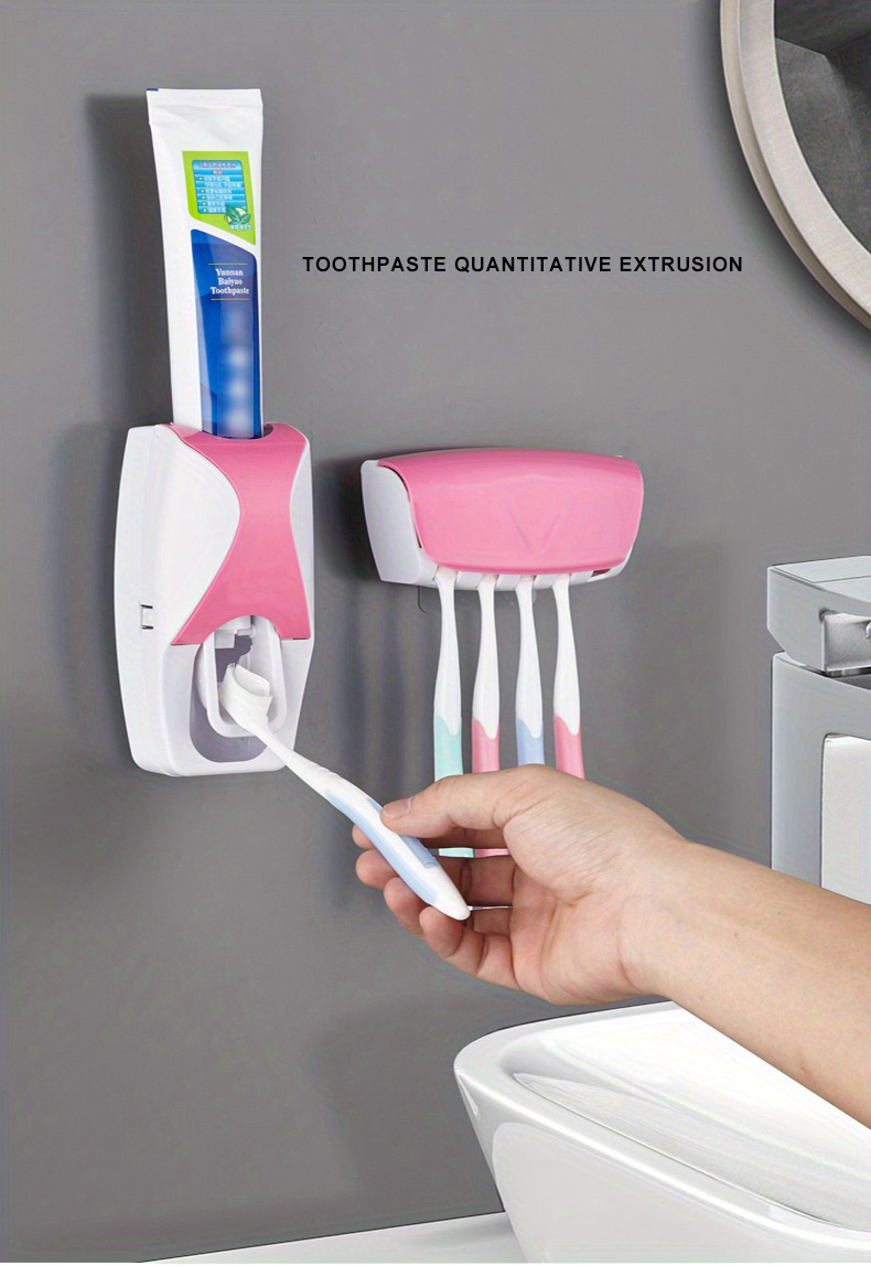 1 pieza dispensador automático de pasta de dientes y 1 pieza soporte para  cepillo de dientes de 5 ranuras, exprimidor de pasta de dientes a prueba de  polvo montado en la pared