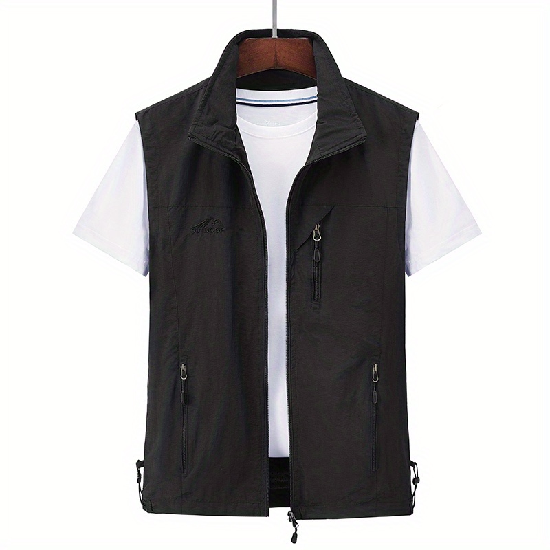 Zipper Pockets Cargo Vest Mens Casual Outwear Stand Collar Temu