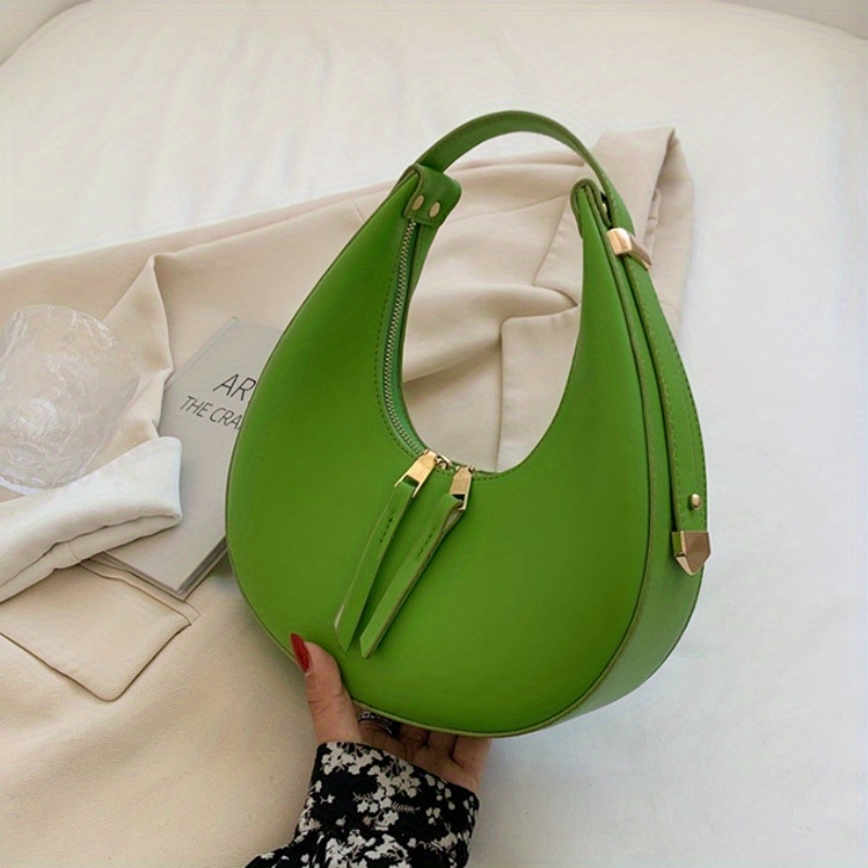 Women's Bag Trend Patent Leather Solid Color Crescent Handbag Lady Small  Zipper All-match Underarm Brand Designer Bags