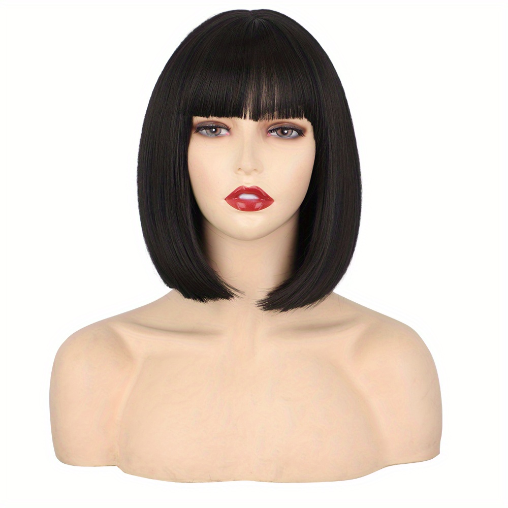 Short Bob Wig Straight Bob Cut Wig Bangs Women Synthetic - Temu