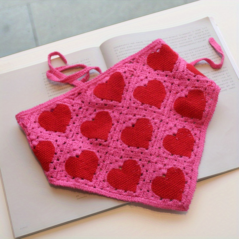 Y2k Red Heart Crochet Bandana Sweet Triangle Hair Scarf - Temu