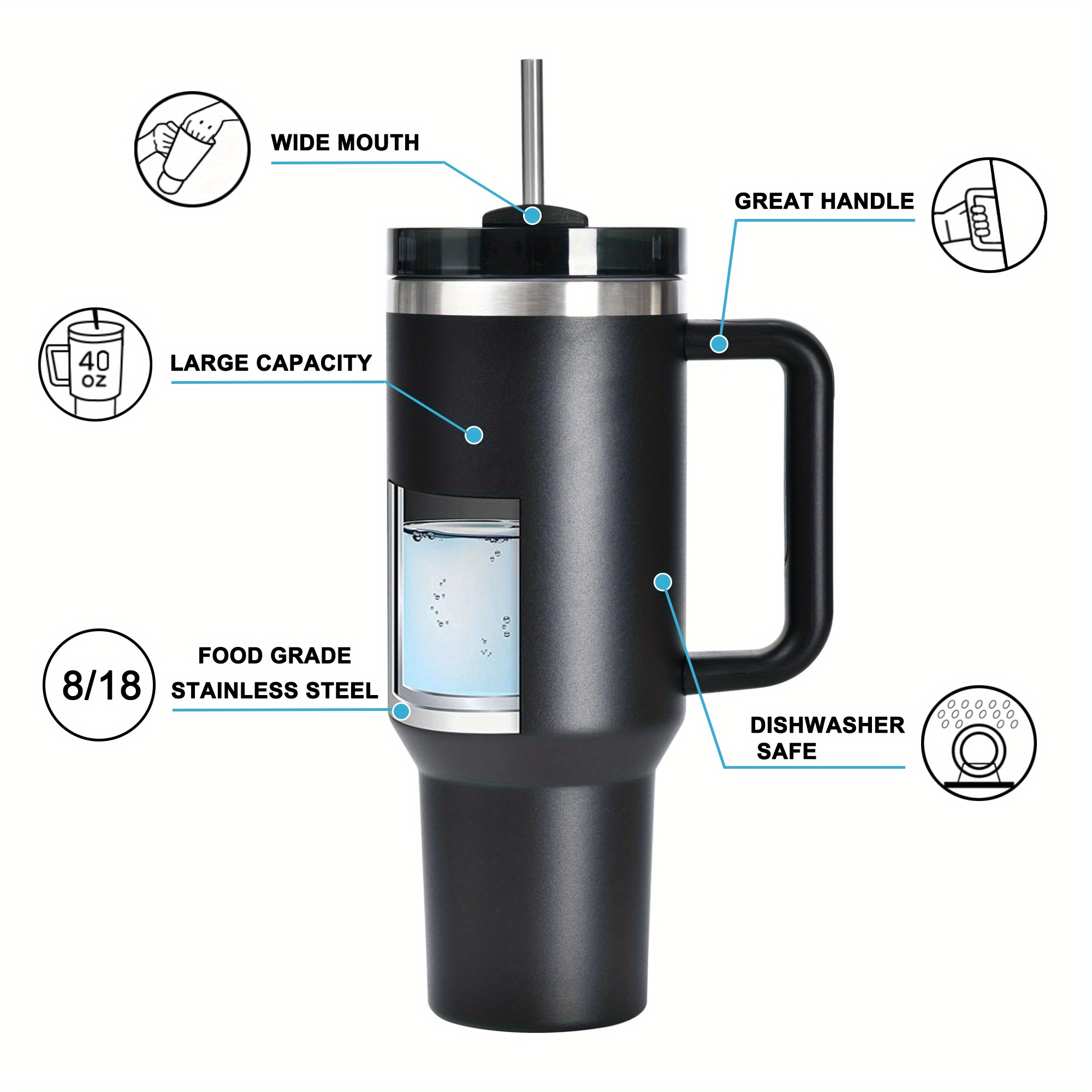 Brand: Thermoboss Type: Stainless Steel Thermos Cup Specs: 40oz, Vacuum  Insulated Keywords: Coffee Tumbler, Portable, Double Layer, Car Mug, Travel  Water Key Points: Durable, Leak Proof, Easy To Clean Main Features: Handle