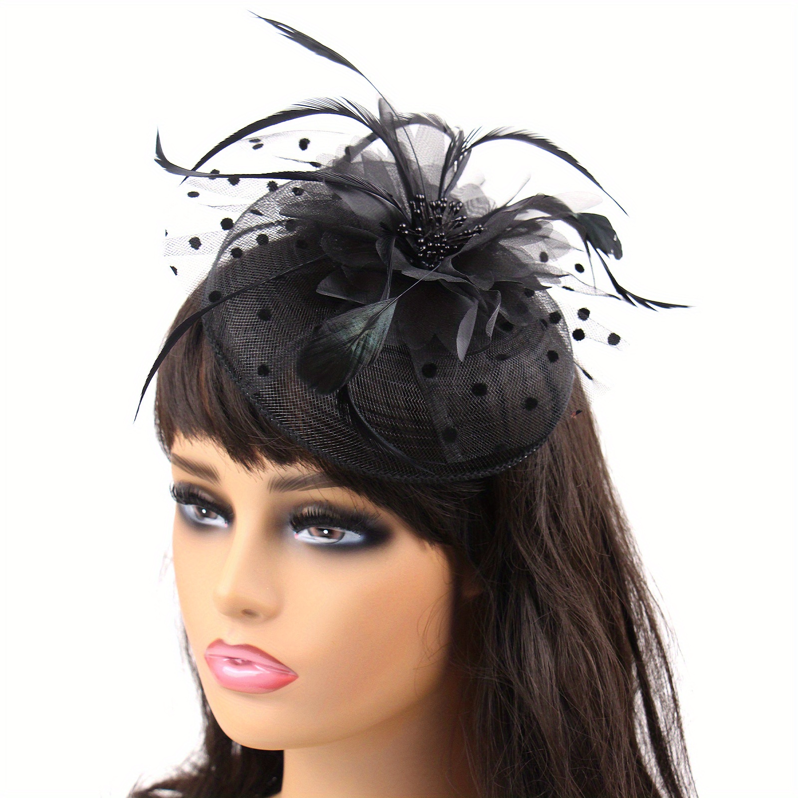 Feather Mesh Veil Fascinator Hat Black Vintage Hair Clip, Hair Pins ...