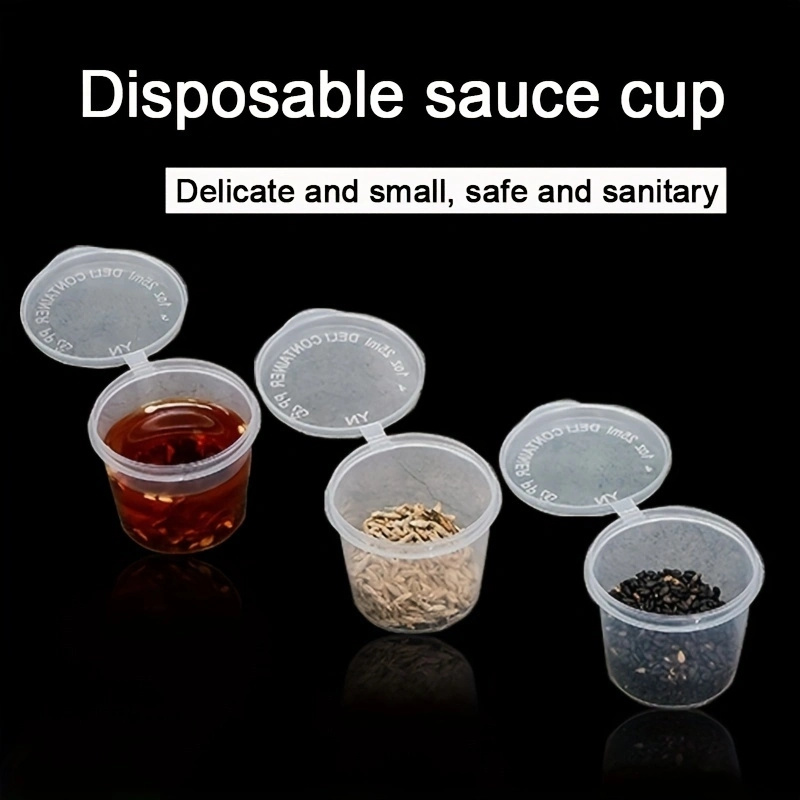 12pcs/set 1oz 25ml Small Mini Plastic Sauce Cups Food Grade Plastic Oil  Sauce Storage Clear Boxes + Lids Travel BBQ Seasoning Case Box