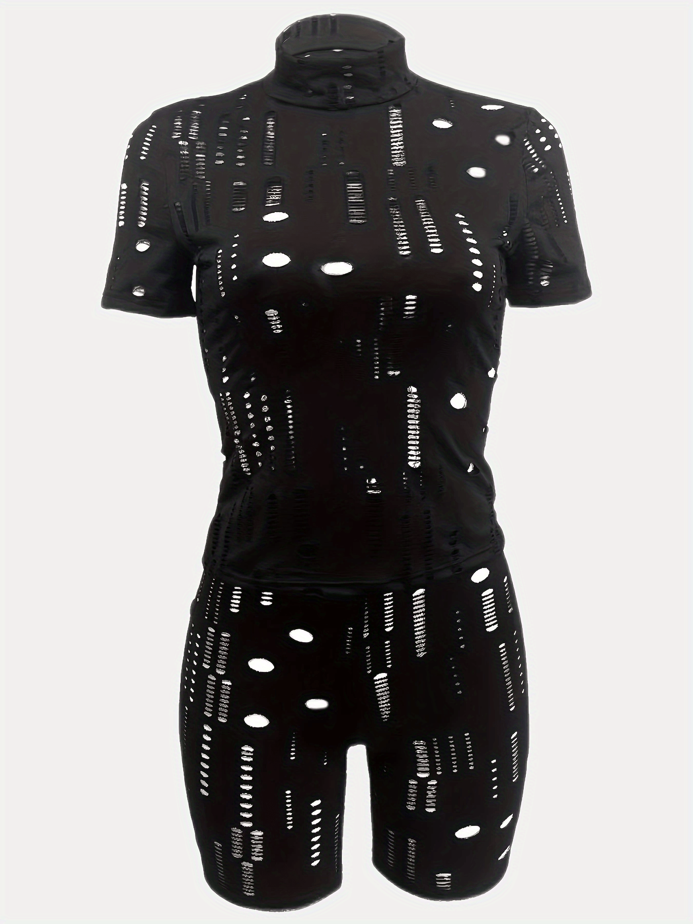 Sexy 2pc Set Mock Neck Tee & Slim Shorts Outfit