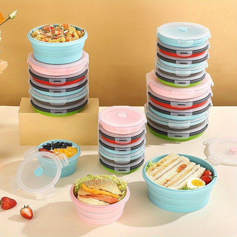 Folding Silicone Insulated Lunch Box, Collapsible Portable Round Bento Box  For Office Workers, Leakproof Food Storage Container With Bpa Free Airtight  Plastic Lid, Microwave And Freezer Safe, Home Kitchen Supplies - Temu