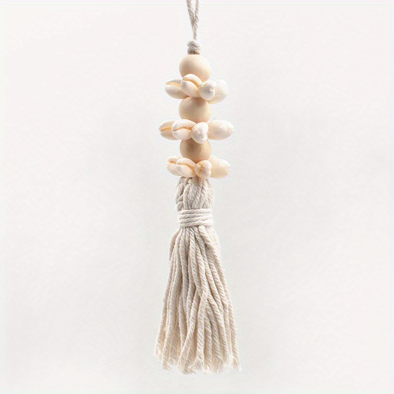 1pc Bead Decor Tassel Wall Hanging With Shell, Boho Tassel & Bead Decor Wood Hanging Decoration For Home Decor Room Decor Boho Tassel