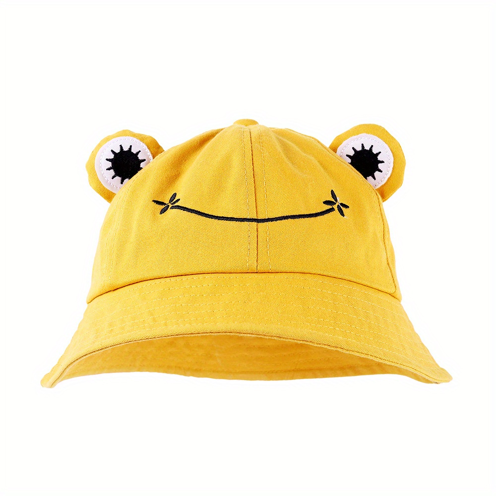 Frog Cartoon Bucket Hat Embroidery Solid Unisex Basin Hat Sunshade Travel Beach